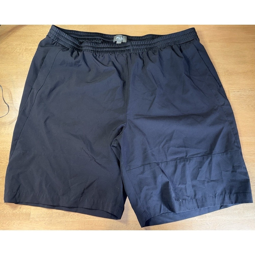FLX Mens Active Gym Shorts Black XXL Tall Elastic Waist Pockets Lightweight